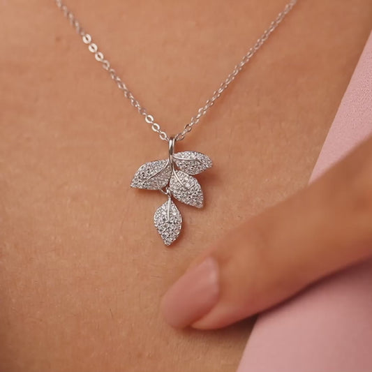 Whispering Leaves Silver Rhodium Plated Necklace