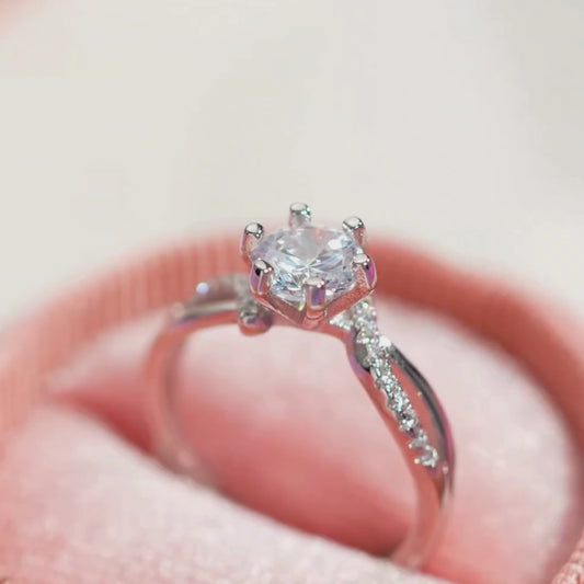 Zavya Promise-Box x Crowned in Love Solitaire Rhodium Plated Ring (Adjustable)