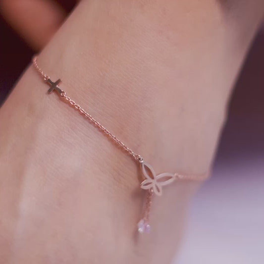 Butterfly Rose Gold Plated 925 Silver Charm Anklet