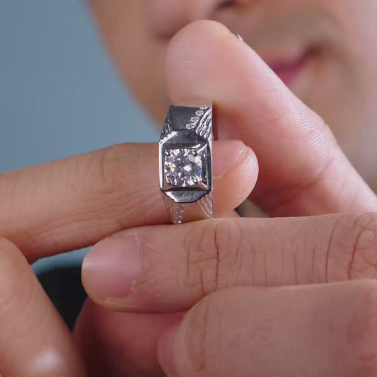 CZ Studded Rhodium Plated 925 Sterling Silver Ring for Him (Adjustable)