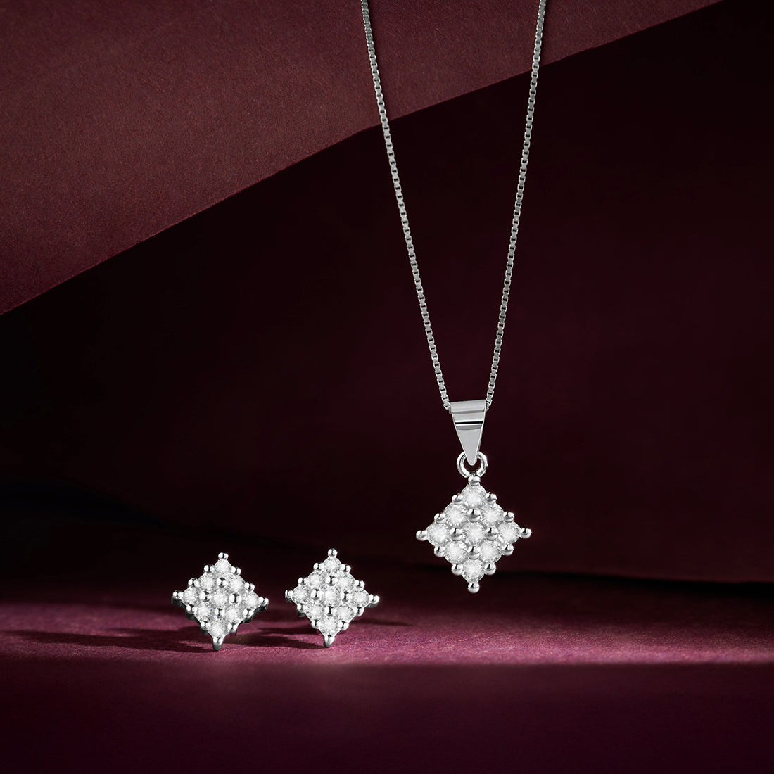 Luminous Lattice Rhodium Plated Cubic Zirconia Jewellery Set