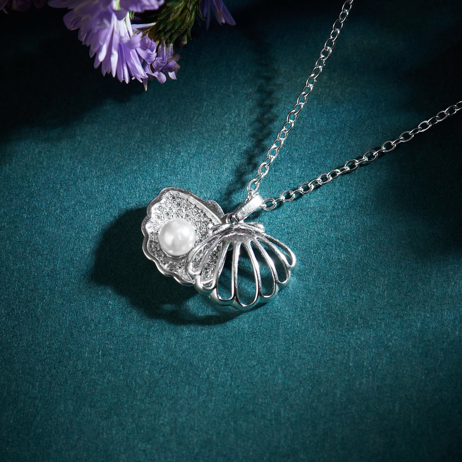 Ocean's Secret Pearl Rhodium Plated Necklace