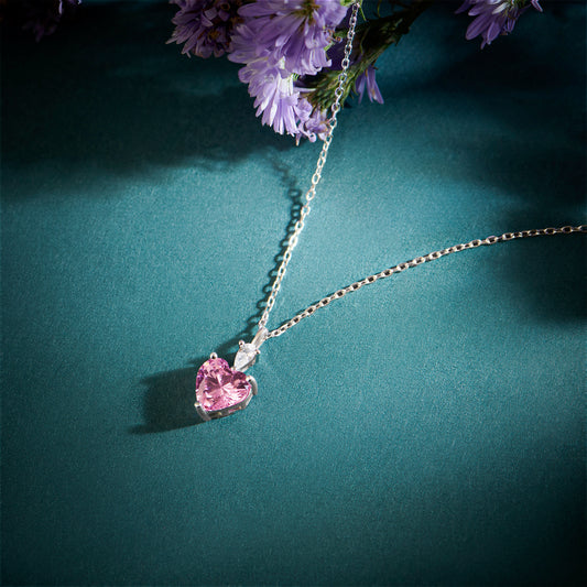 Her Heart's First Blush Rhodium Plated Necklace