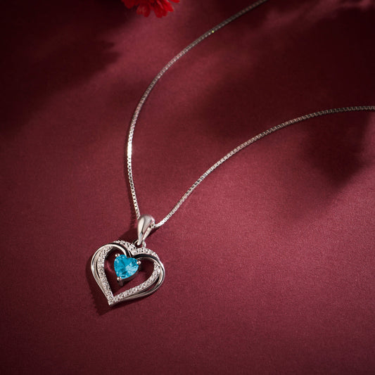 The Dancing Ocean Blue Heart Rhodium Plated 925 Silver Necklace