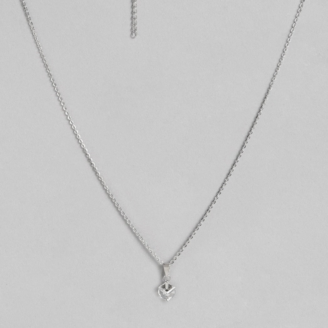 White Solitaire Cube 925 Sterling Silver CZ Necklace