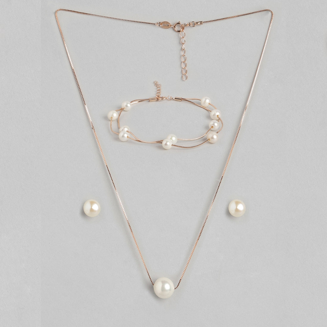 Rose Gold Plated Freshwater Pearl 925 Silver Jewellery Set Trio