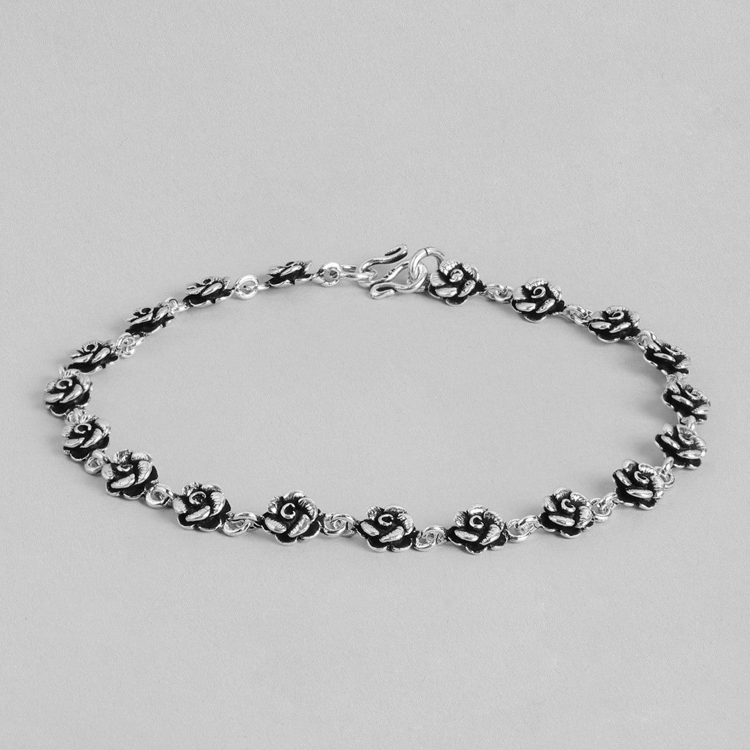 Floral Chained 925 Sterling Silver Anklets in Rhodium Plating