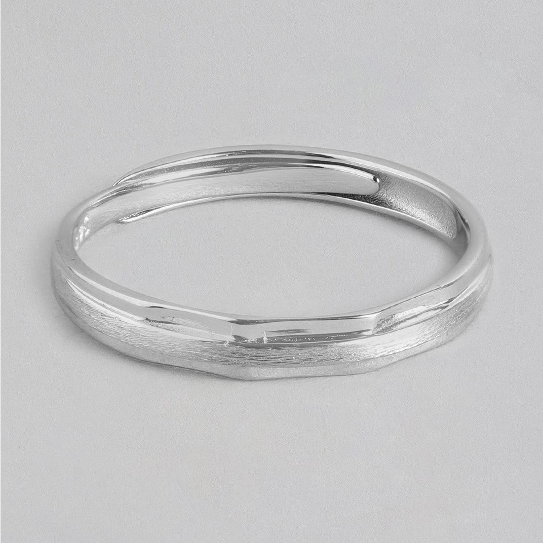 Rhodium Plated Minimalistic 925 Sterling Silver Band Ring (Adjustable) For Him