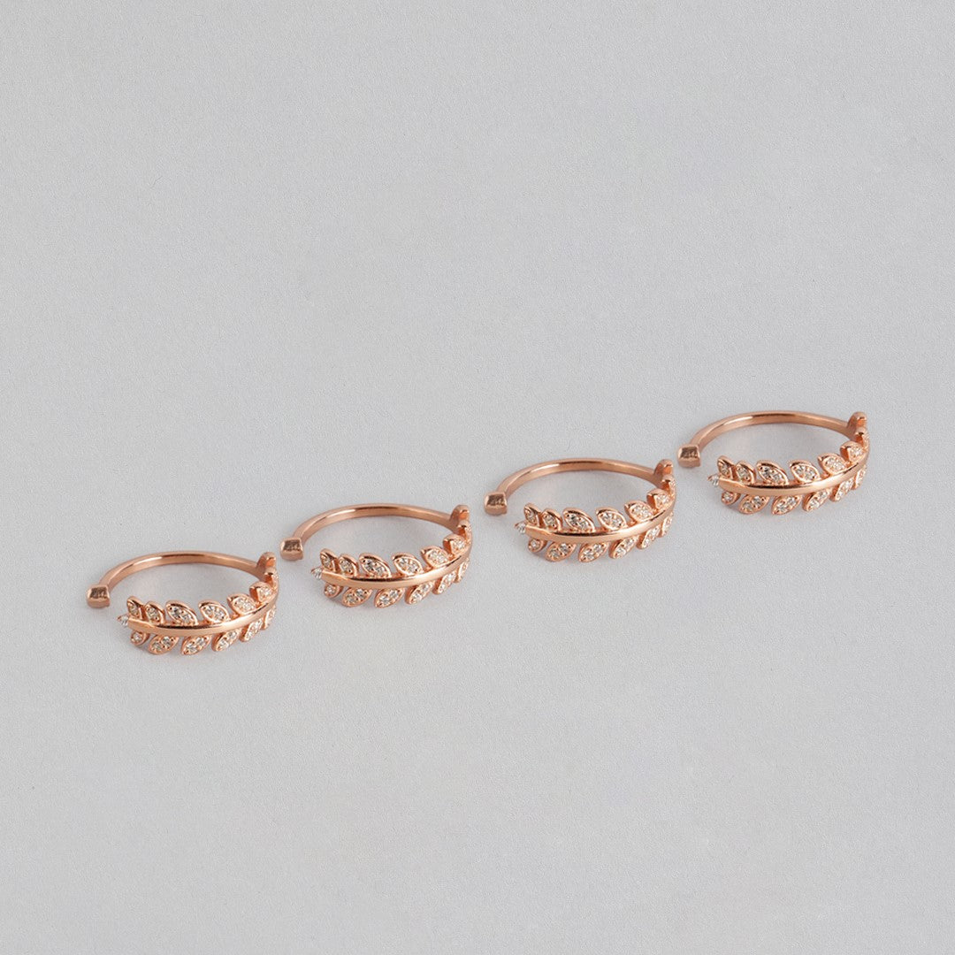 Leafy Rose Gold 925 Silver Toe Ring Combo