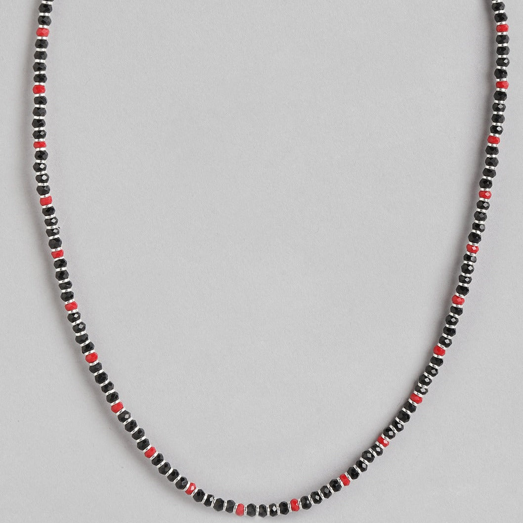 Black & Red Beads 925 Sterling Silver Necklace