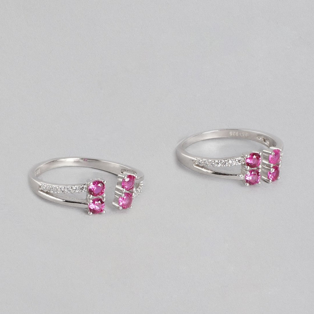 Pink Stone Rhodium Plated 925 Sterling Silver Toe Ring