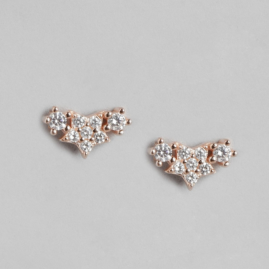 Three Star CZ Rose Gold Plated 925 Sterling Silver Earrings