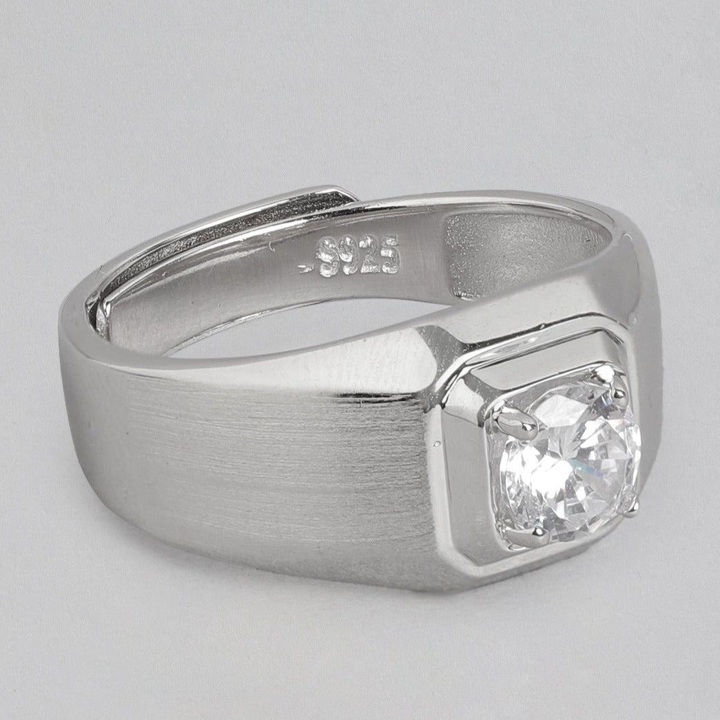 CZ Square Solitaire 925 Sterling Silver Ring for Him