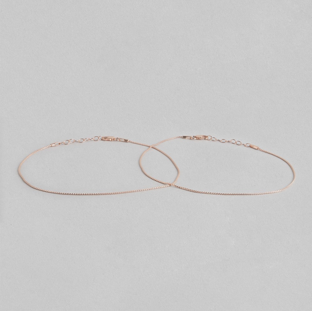 Classical Rope Chain 925 Sterling Silver Anklet In Rose Gold Plating
