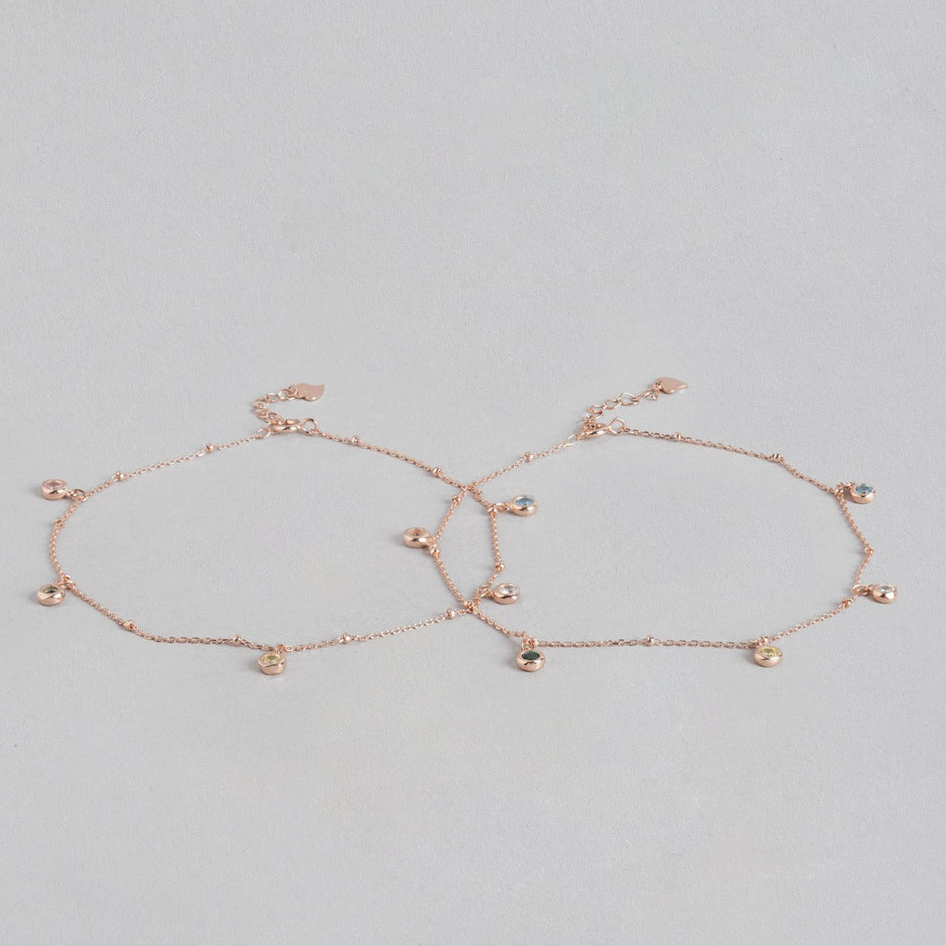 Rose Gold Plated 925 Sterling Silver Charm Anklet