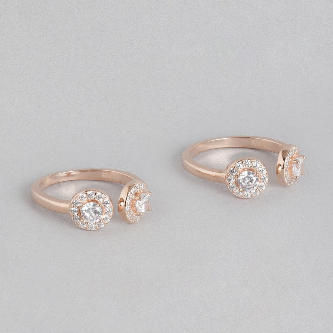 CZ Studded Rose Gold Plated 925 Sterling Silver Toe Rings