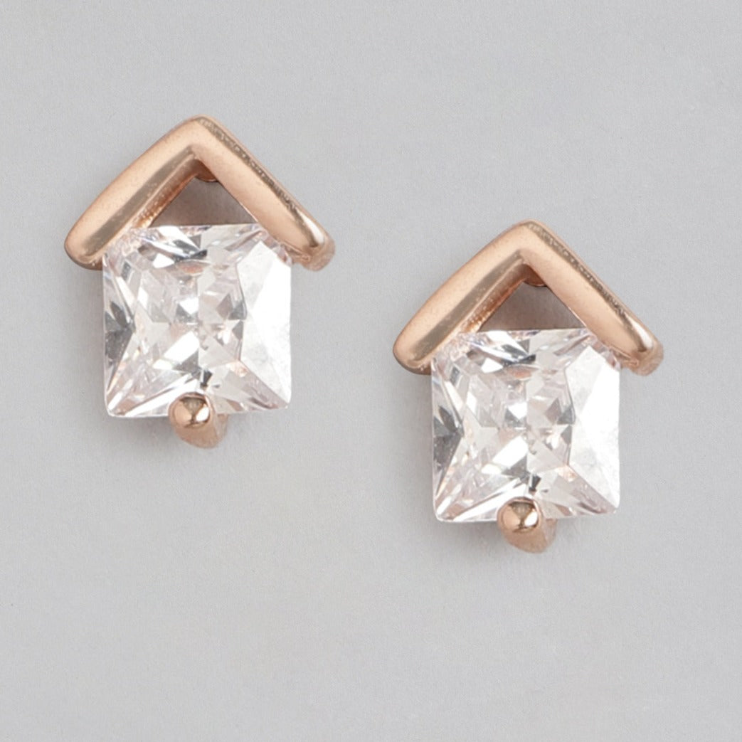 Square Rose Gold Plated 925 Sterling Silver Stud Earrings