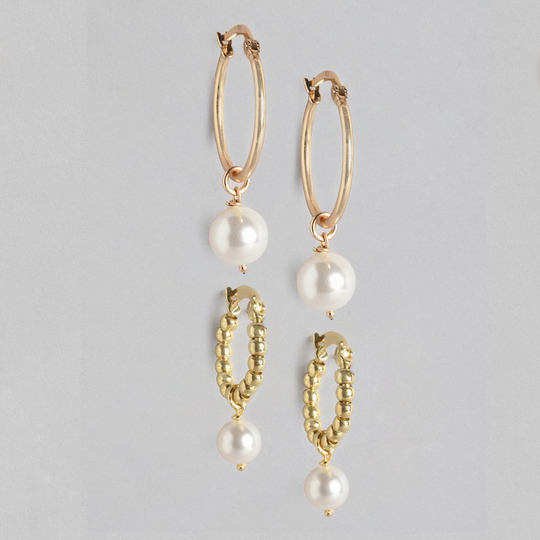 Simple and Beaded Pearl 925 Sterling Silver Earring Combo