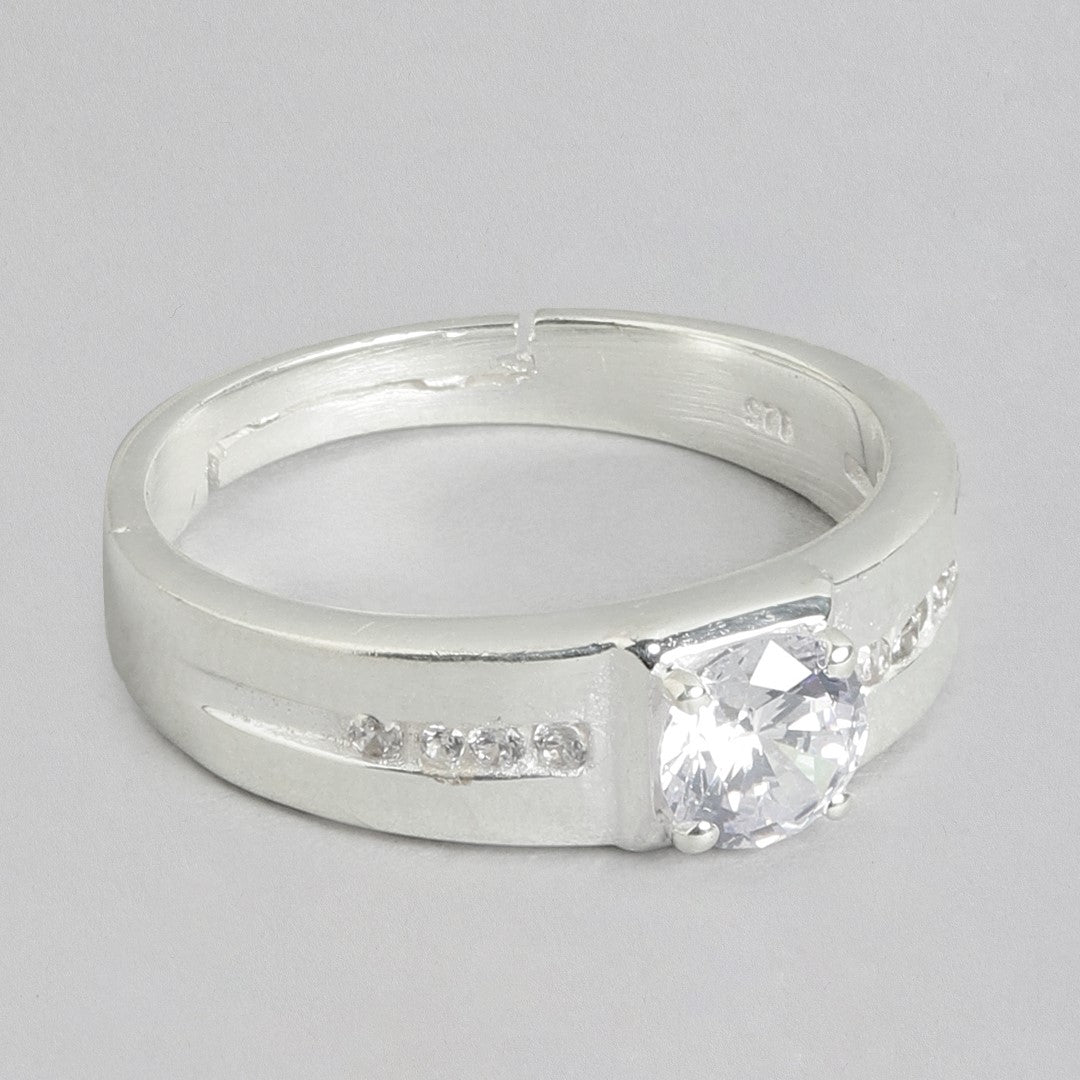 CZ Studded Solitaire 925 Sterling Silver Ring for Him