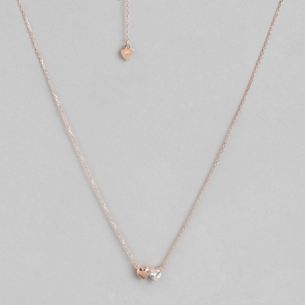 Double Heart Rose Gold Plated 925 Sterling Silver Necklace
