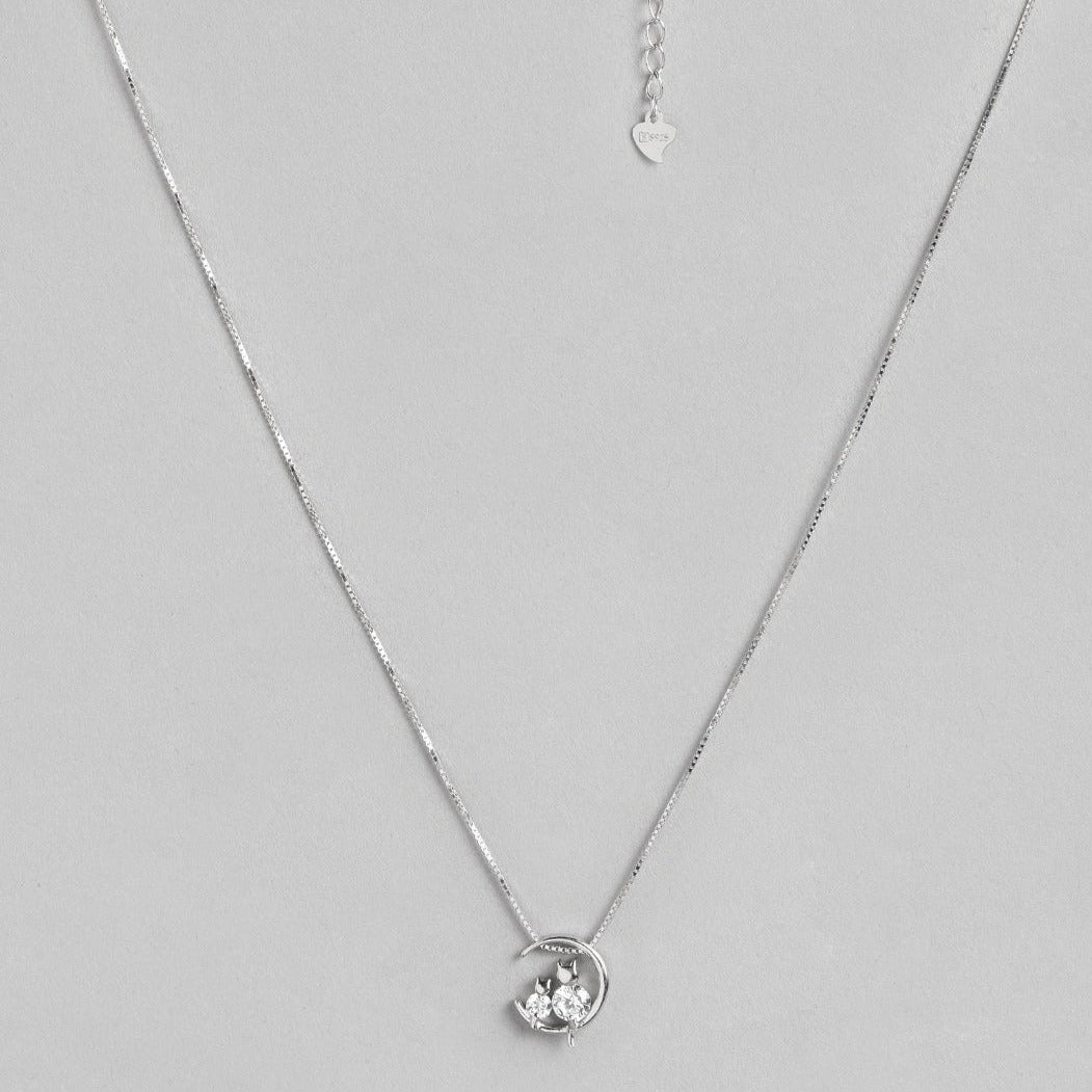Moon CZ Studded 925 Sterling Silver Necklace