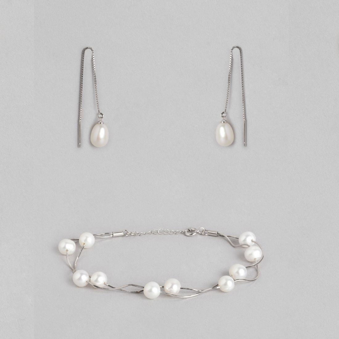 Freshwater Pearl Rhodium Plated 925 Sterling Silver Jewelery set