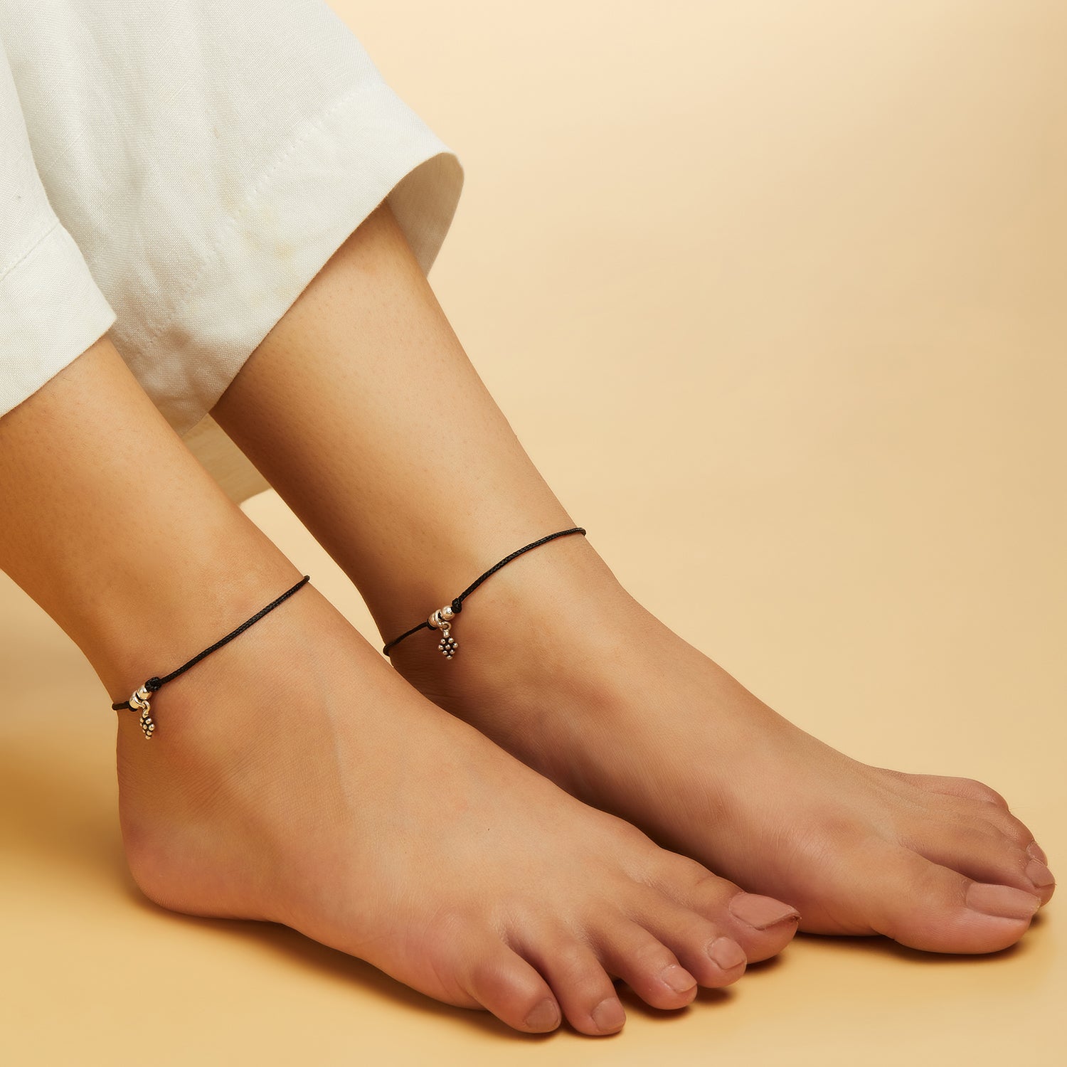Minimal Rhodium Plated 925 Sterling Silver Thread Anklet