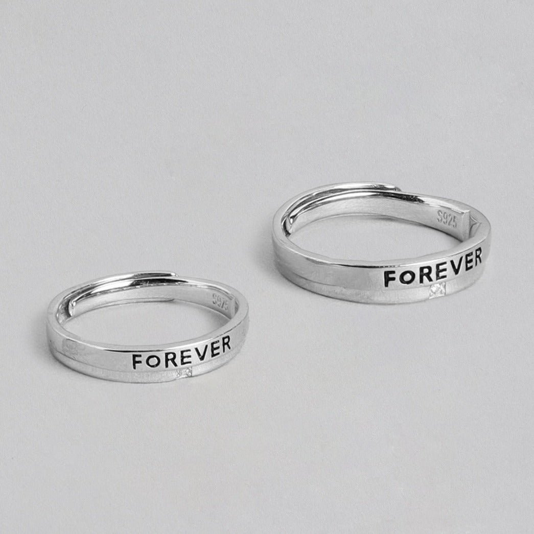Forever Together 925 Sterling Silver Couple Ring Band (Adjustable)