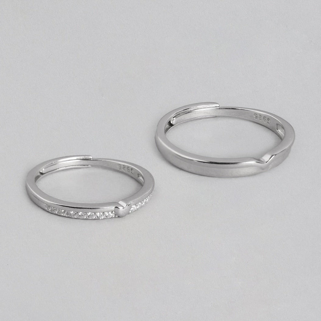 Elegant CZ 925 Sterling Silver Couple Ring (Adjustable)