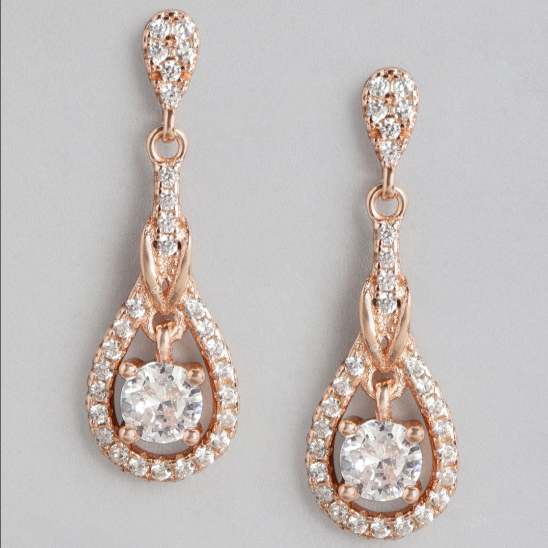 Halo Drop-CZ Rose Gold Plated 925 Sterling Silver Earring