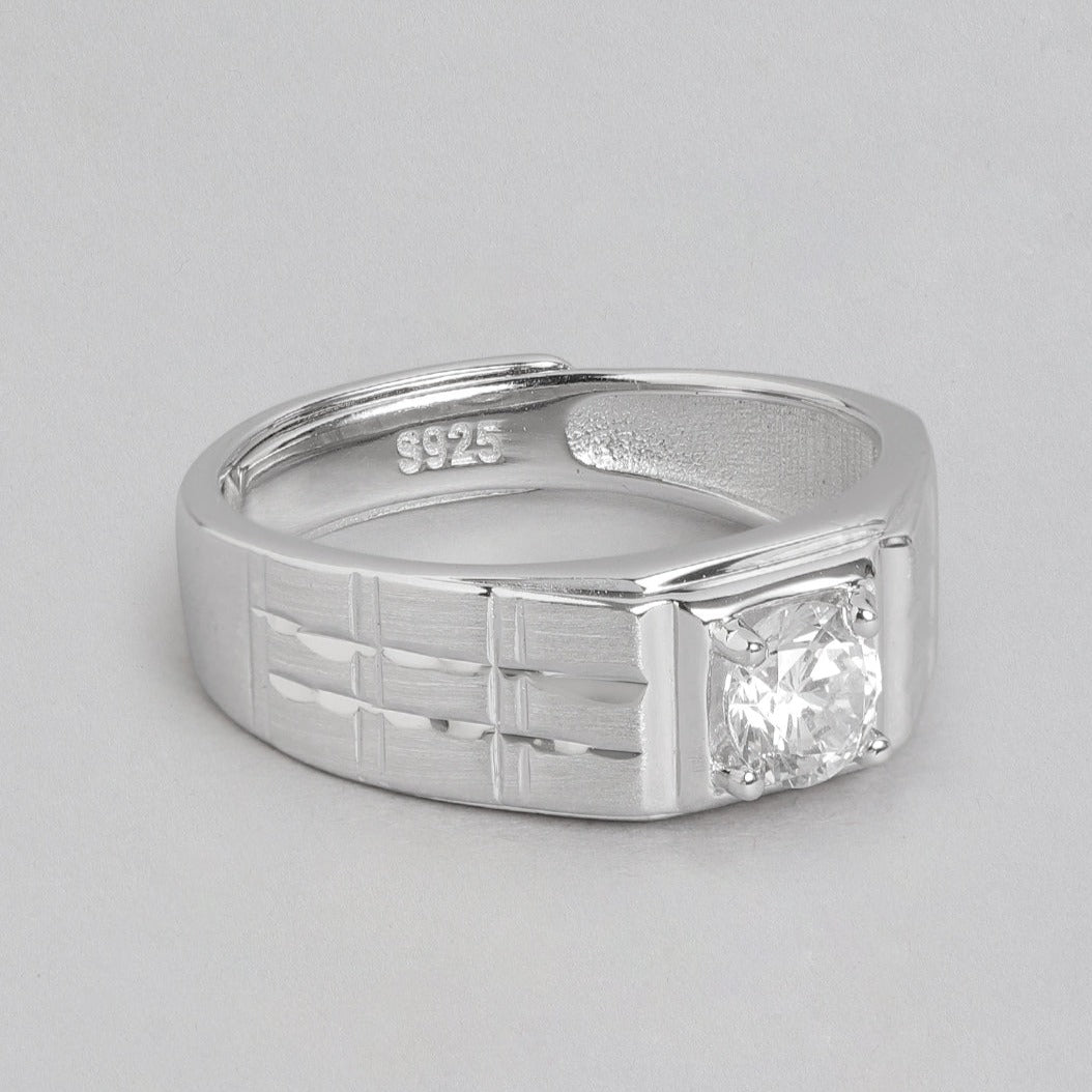 CZ Solitaire 925 Sterling Silver Ring for Him (Adjustable)