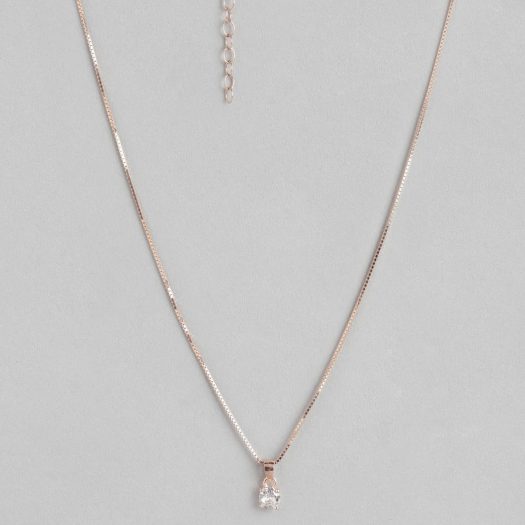 Solitaire Rose-Gold Plated 925 Sterling Silver Pendant with Chain