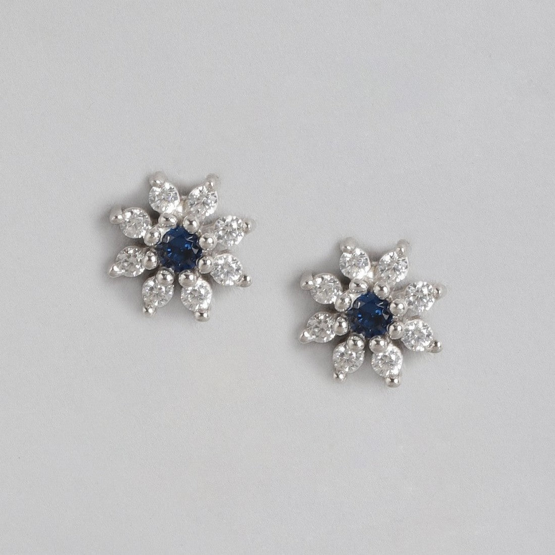 Blue Stone CZ Star Rhodium Plated 925 Sterling Silver Studs