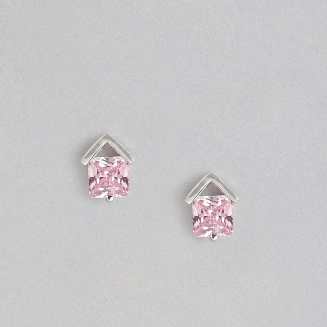 Pink CZ 925 Sterling Silver Stud Earrings