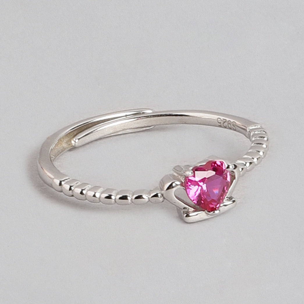 Alora Ruby Heart 925 Sterling Silver CZ Ring for Women (Adjustable)