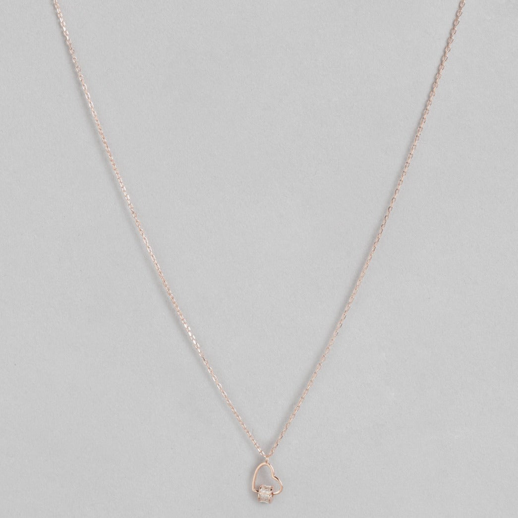 Heart & Stone Rose Gold Plated 925 Sterling Silver Necklace