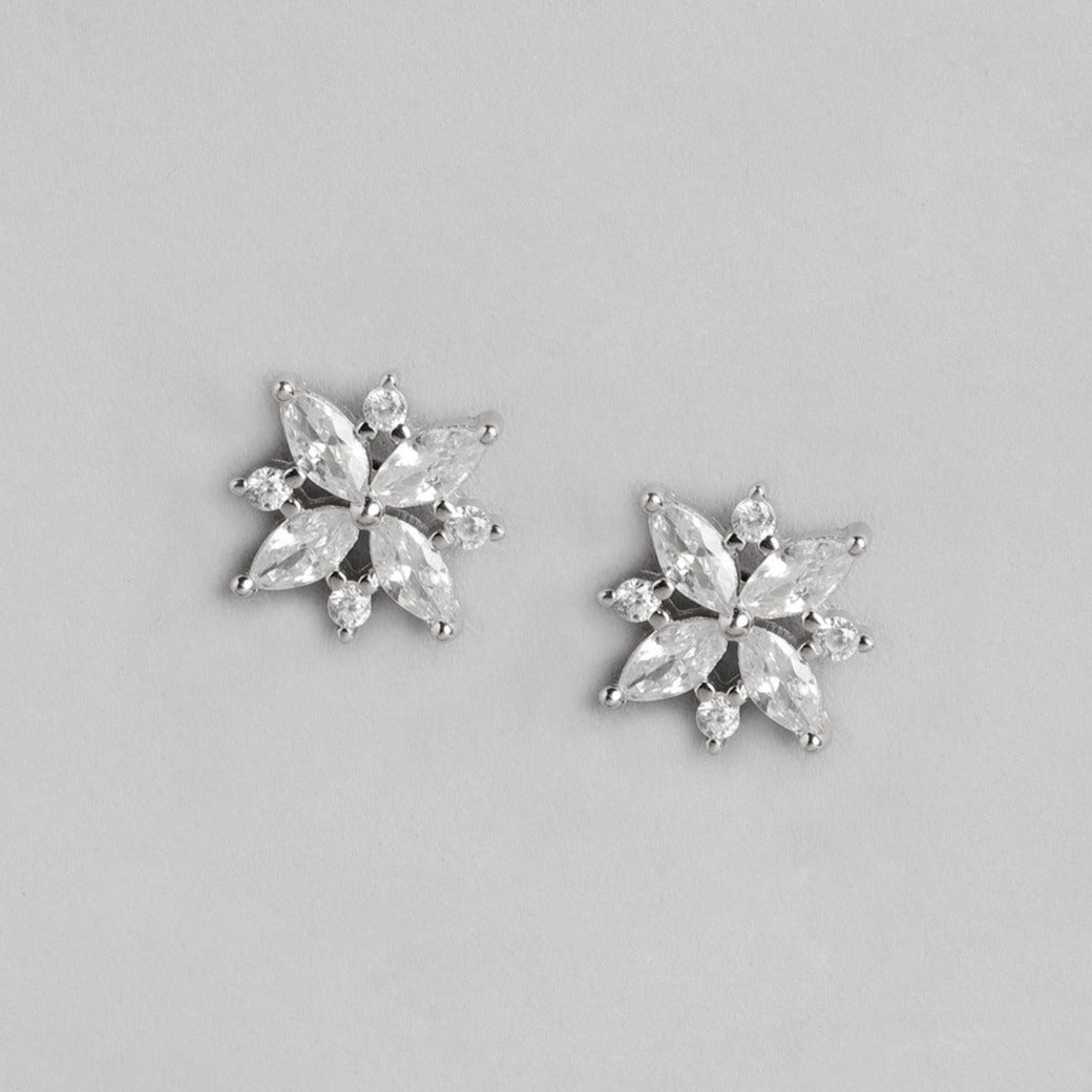 Sparkling Flower Rhodium Plated 925 Sterling Silver Stud