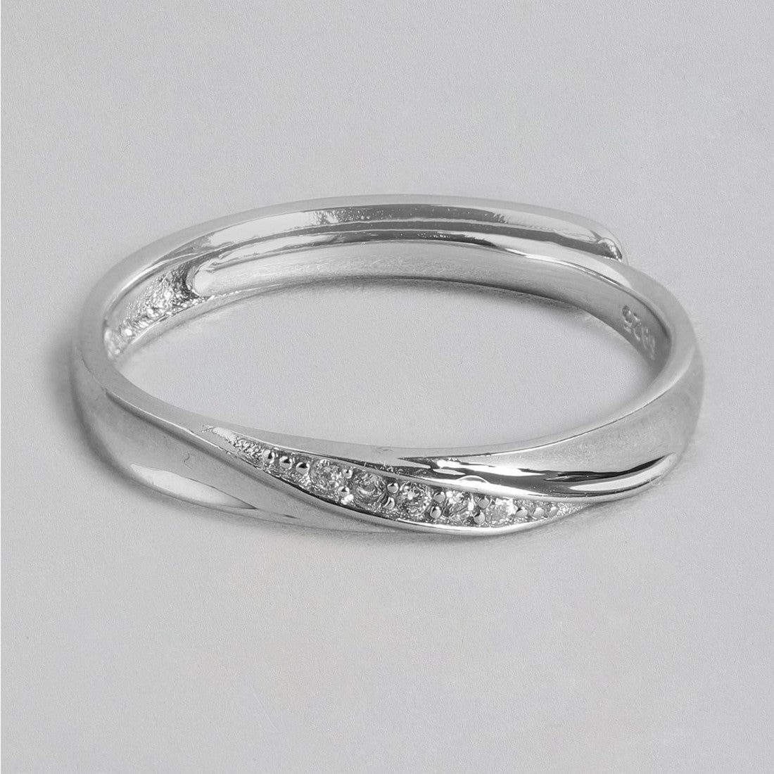 Minimal CZ Rhodium Plated 925 Sterling Silver Adjustable Ring For HER (Adjustable)
