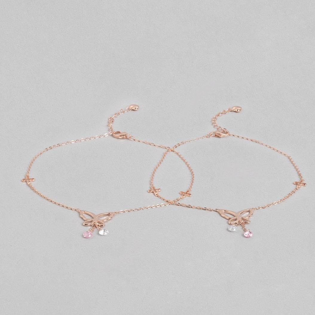 Butterfly Rose Gold Plated 925 Sterling Silver Charm Anklet