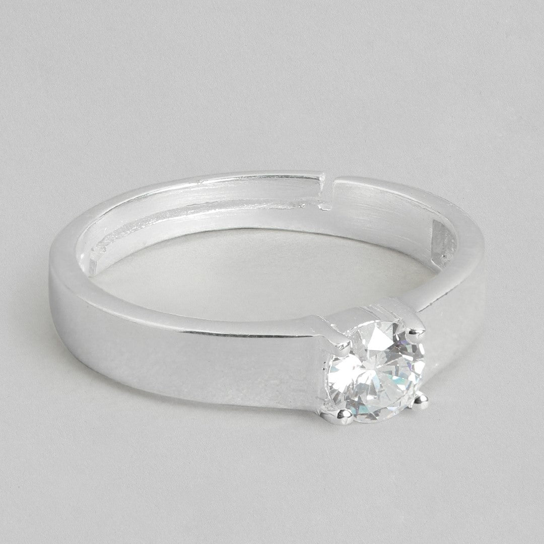 CZ Solitaire Rhodium Plated 925 Sterling Silver Ring for Him