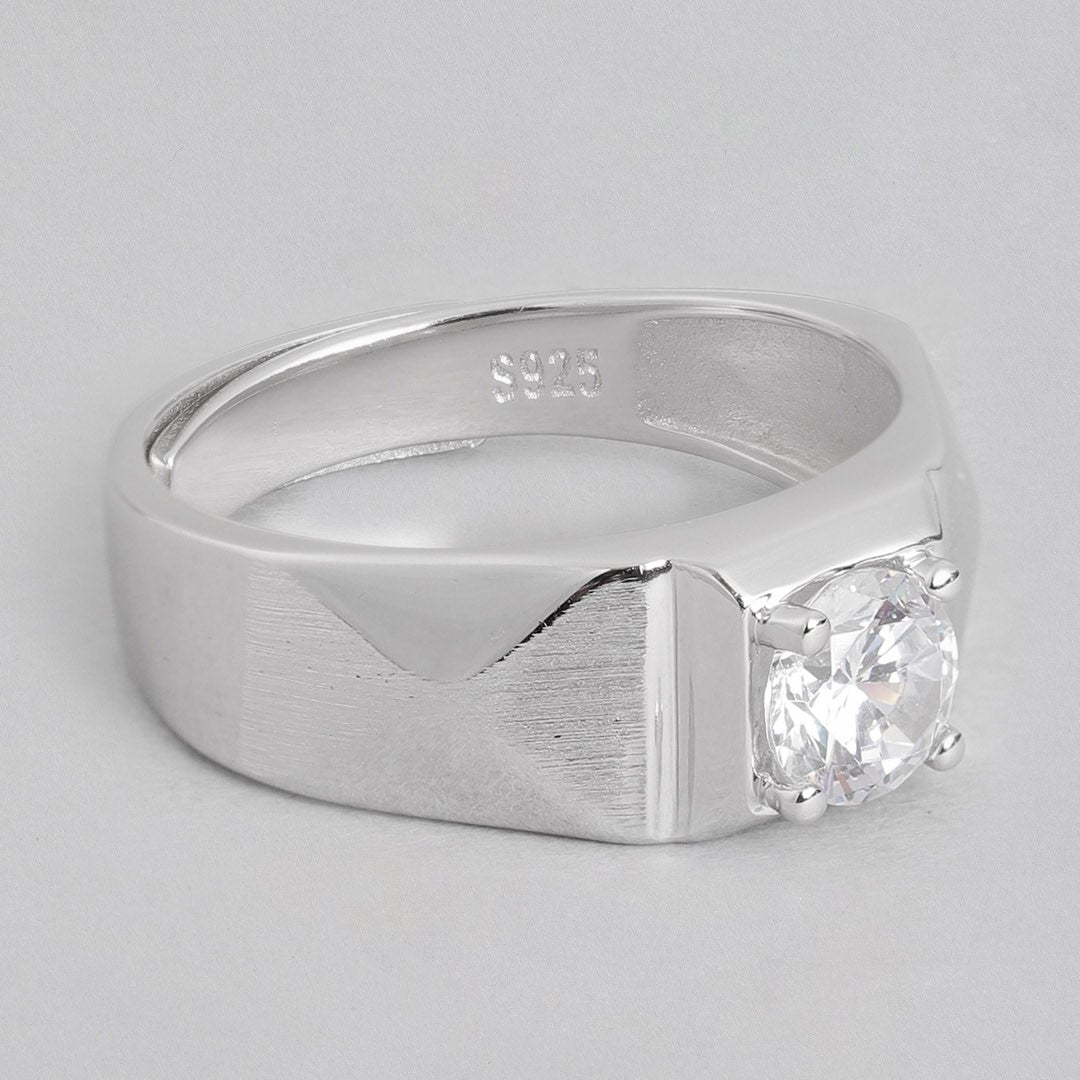 Solitaire Rhodium Plated 925 Sterling Silver Ring for Him