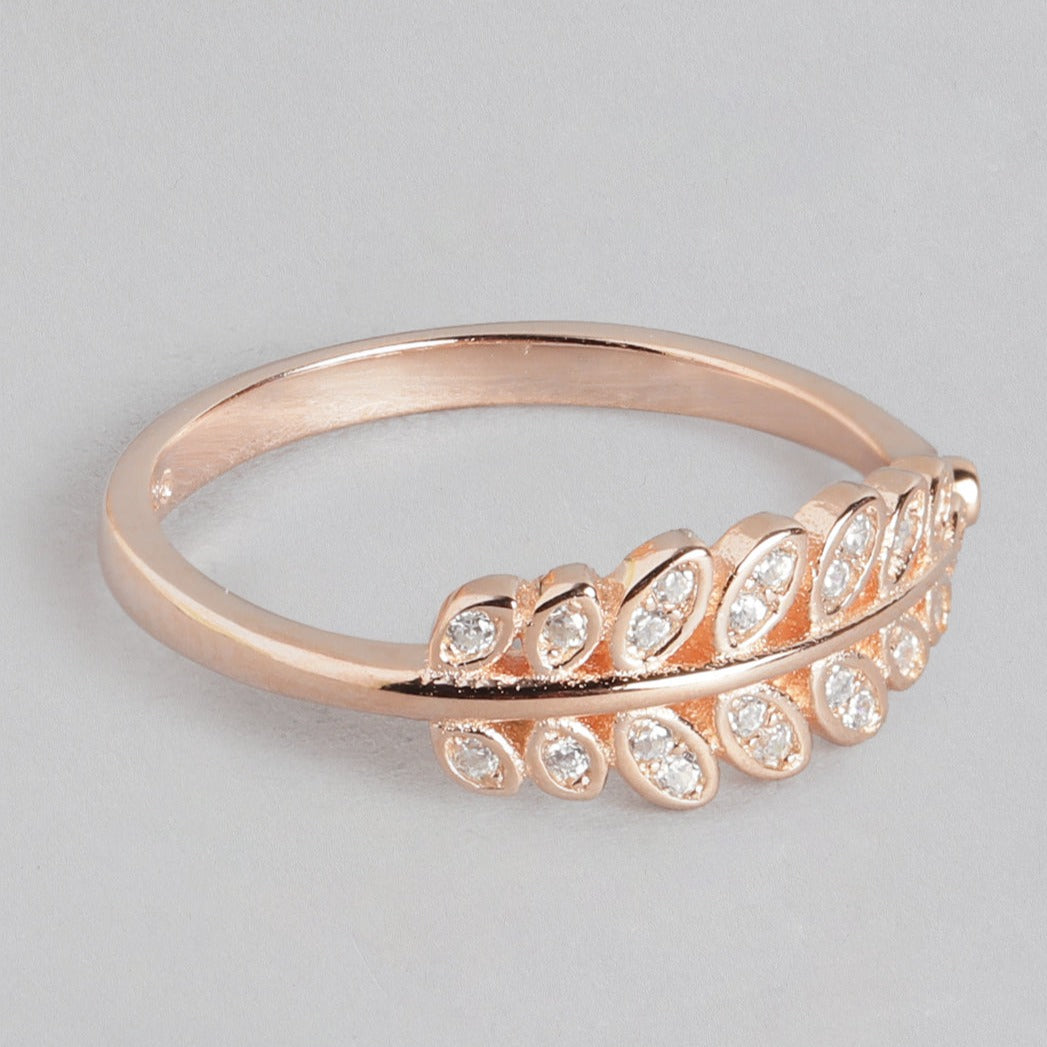 Classy Branch Cut CZ Studded Rose Gold 925 Silver Ring (Adjustable)