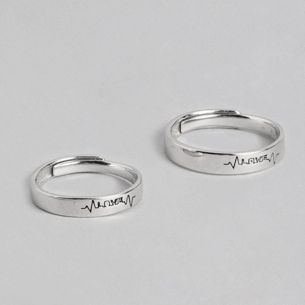 Love Line 925 Sterling Silver Couple Ring Bands (Adjustable)