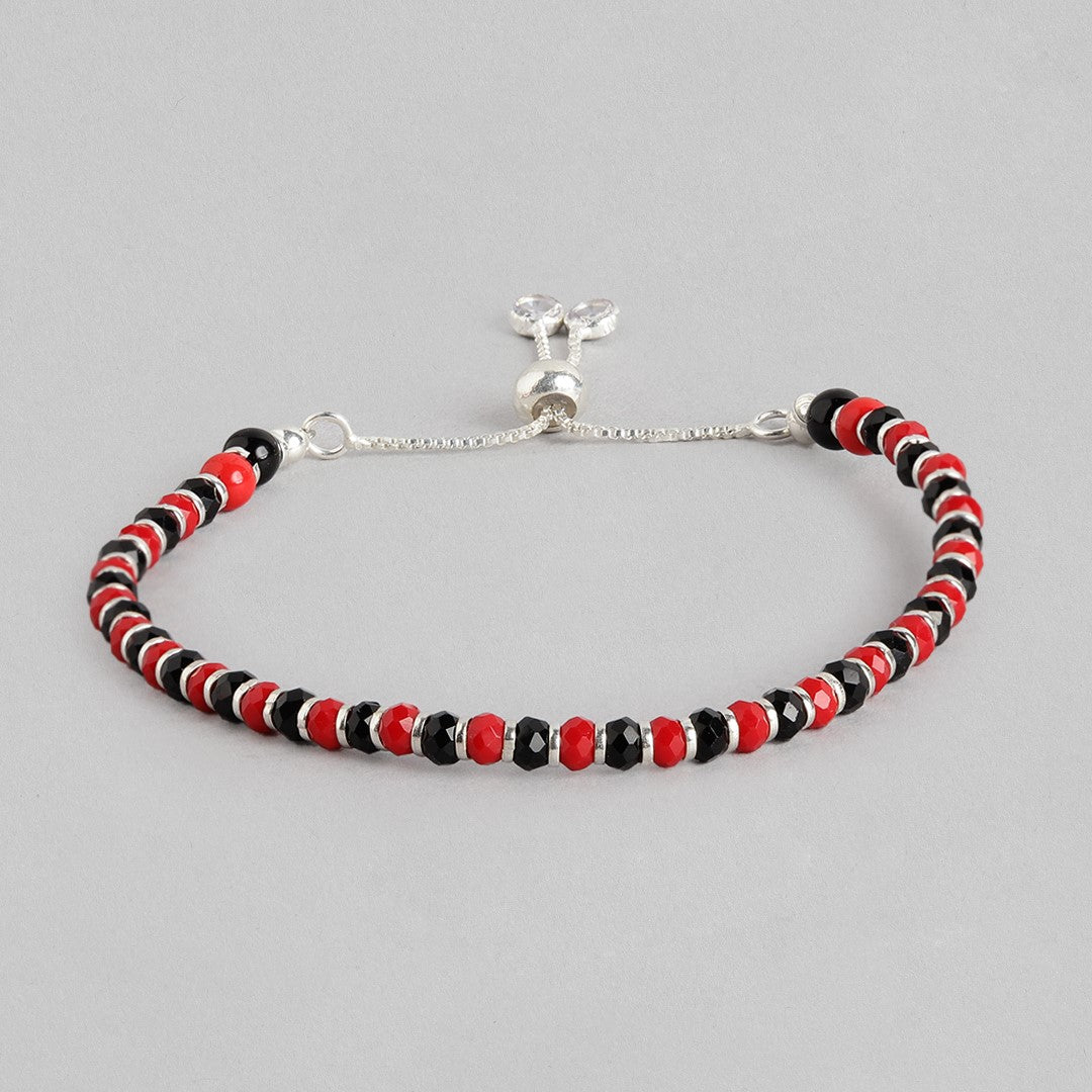 Red and Black Beaded 925 Sterling Silver Bracelet