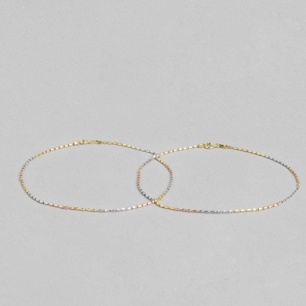 Triple Tone 925 Sterling Silver Chain Anklet
