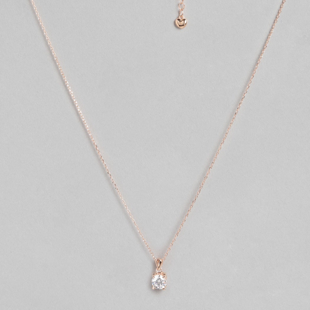 CZ Solitaire Rose Gold Plated 925 Sterling Silver Necklace