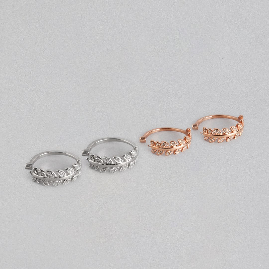 Leafy Silver Adjustable Rodium-Rose Gold 925 Silver Toe Ring Combo