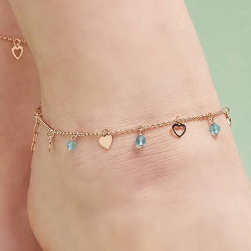 Colorful Heart Charm 925 Silver Anklet