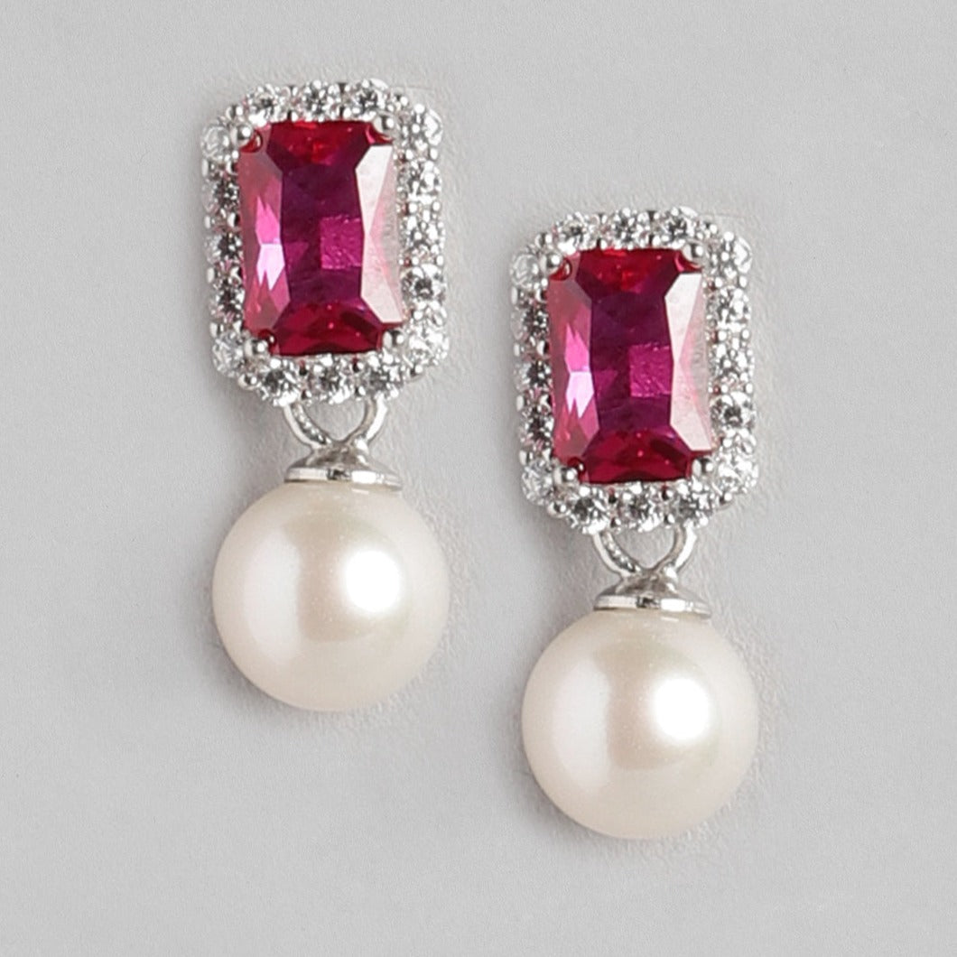 Ruby Pearl 925 Sterling Silver Drop Earrings