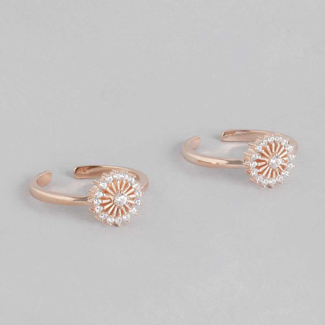 Round CZ Rose Gold Plated 925 Sterling Silver Toe Ring